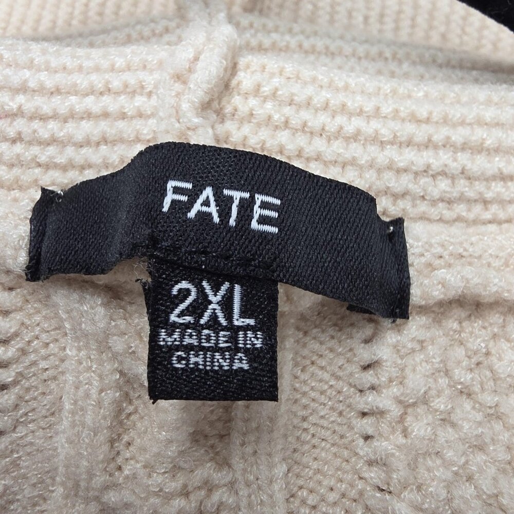 Fate Sweater Womens 2XL White Hooded Cable Knit V Neck Plus Size Pullover Cozy - Picture 6 of 10